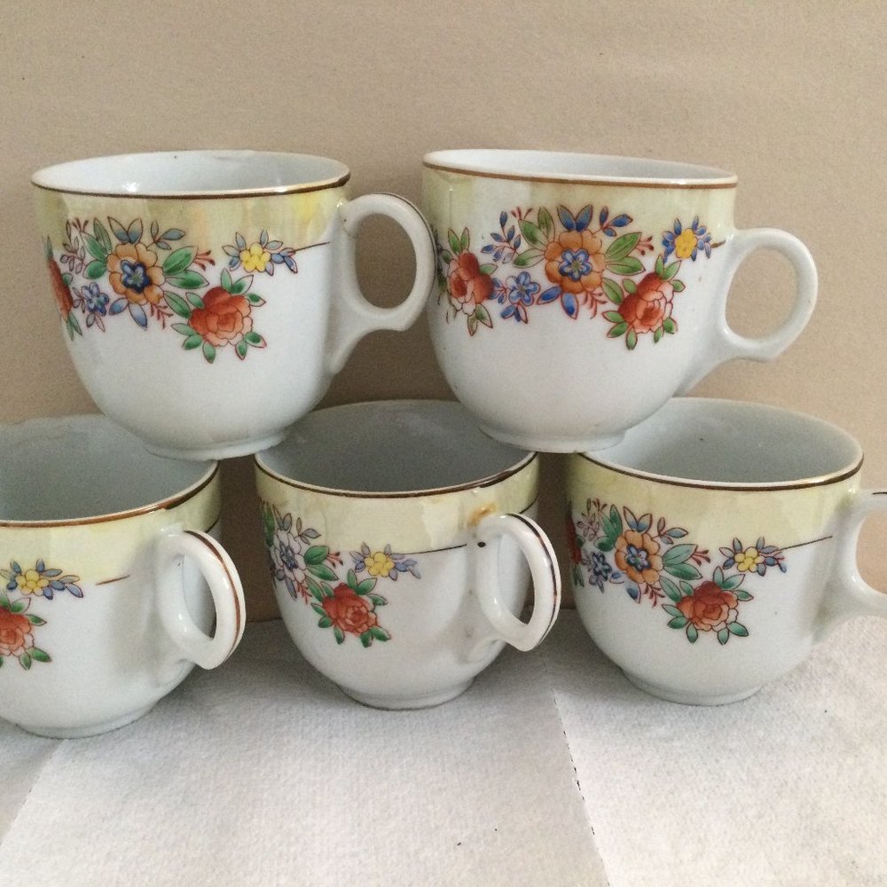 Set of 5 occupied Japan coffee tea cups mugs floral